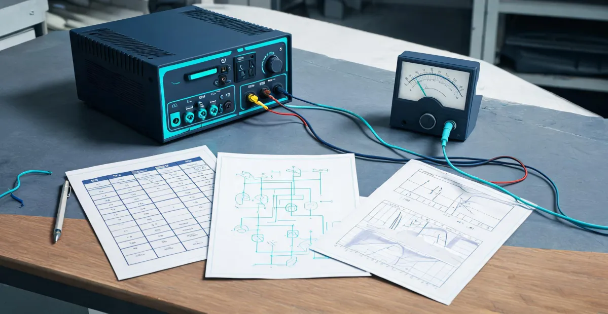Power supply specifications and wiring documents on engineering desk